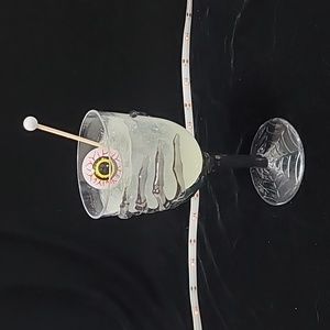 Faux Halloween Wine Glass with Resin Drink / Glow in the Drink w Eyeball‎